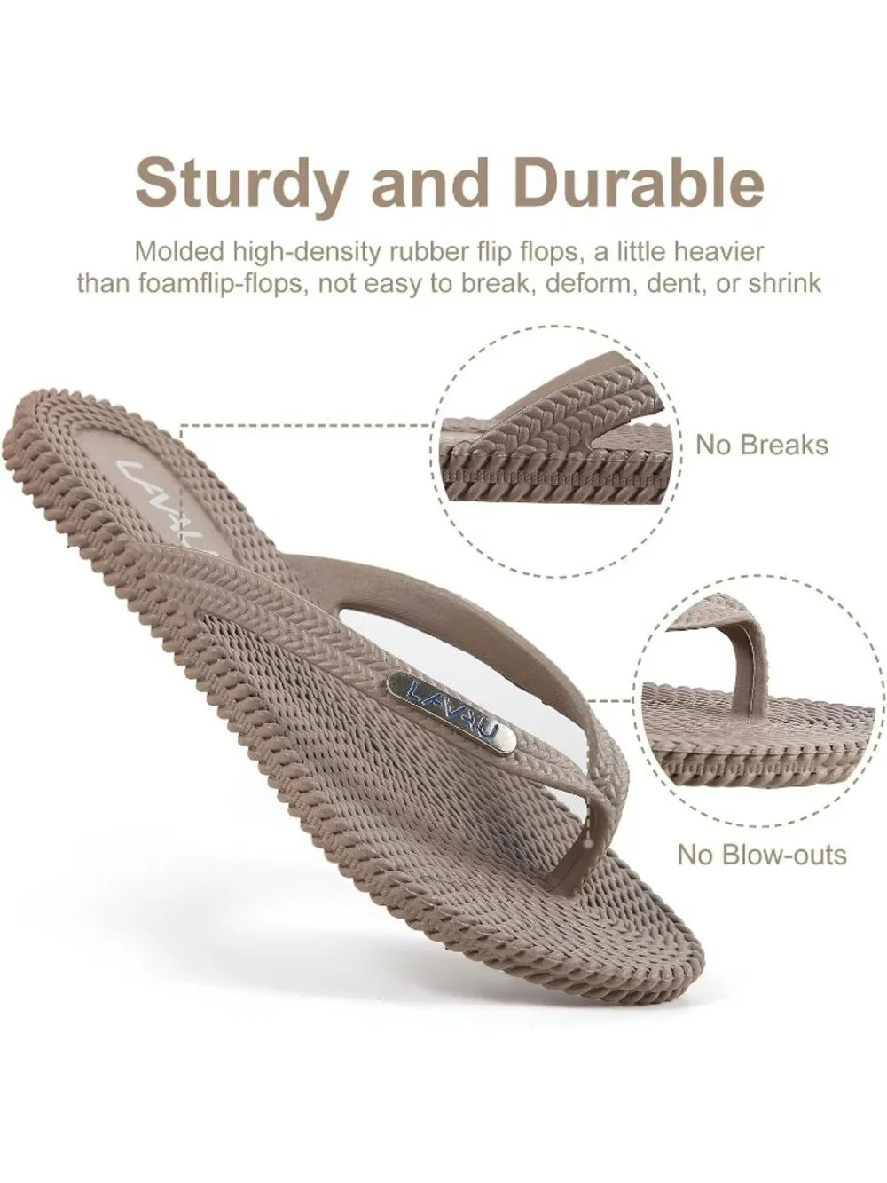Women's Taupe Waterproof Non Slip Flat Thong Sandals For Shower Beach and Pool